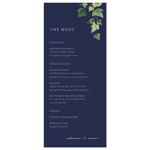 Elegant Ivy Menus Navy Signature