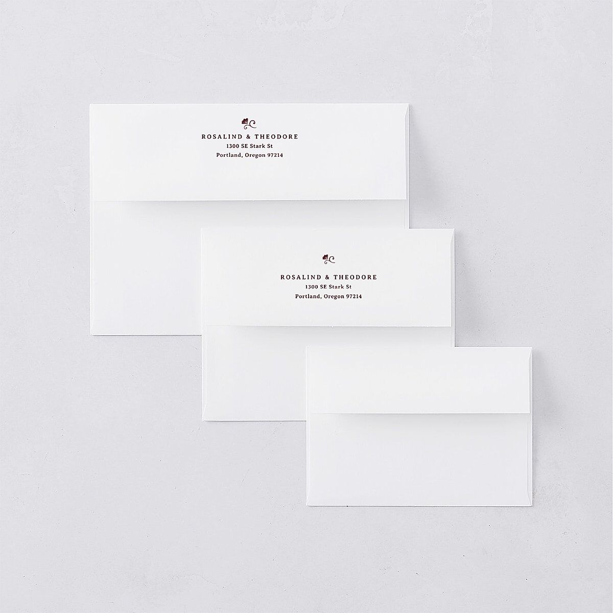 Vintage Storybook Bridal Shower Invitation Envelopes Merlot White Both Recipient and Return Addresses Signature Standard