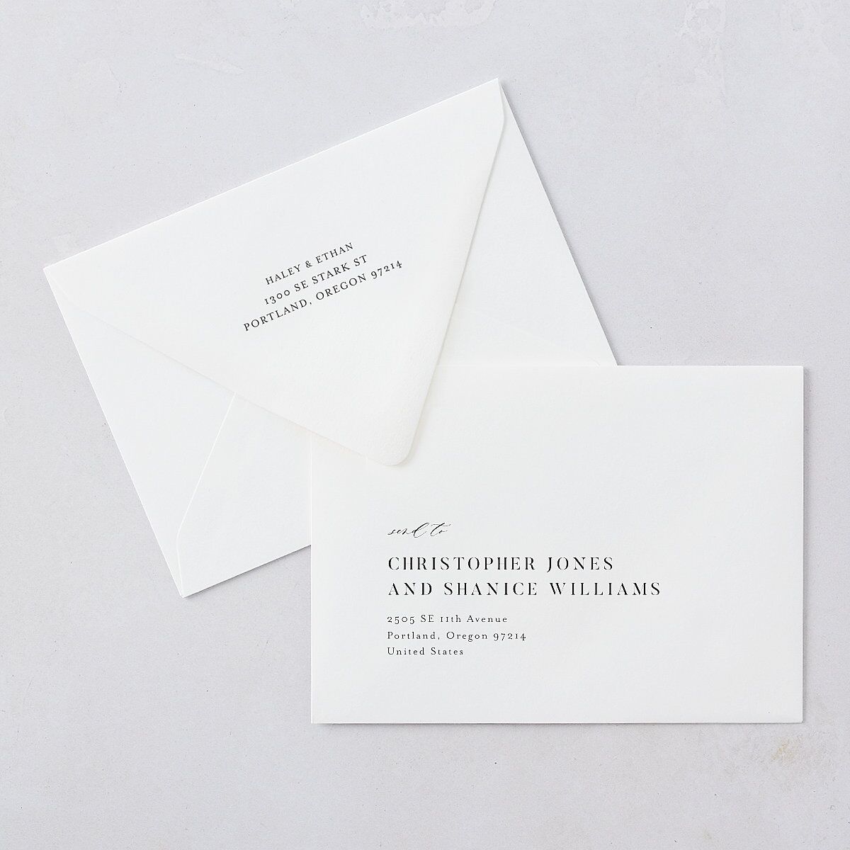 Romantic Greenery Save The Date Card Euro Envelopes White Tide Pool Both Recipient and Return Addresses Luxe Signature