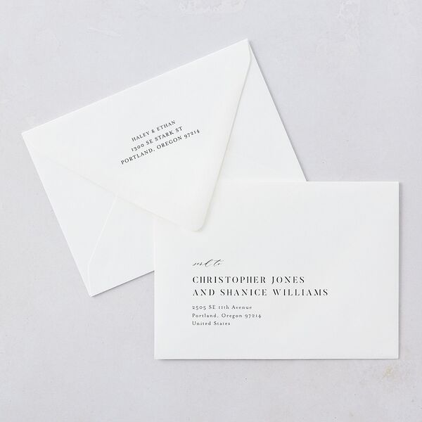 Romantic Greenery Save The Date Card Euro Envelopes White Tide Pool Both Recipient and Return Addresses Luxe Signature