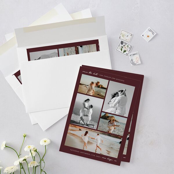 Romantic Gallery Save the Date Cards Merlot Signature smooth Blank No Standard