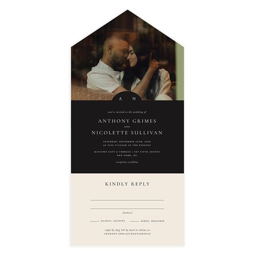 Elegant Photo Monogram All-in-One Wedding Invitations Midnight Signature Light Both Recipient and Return Addresses No