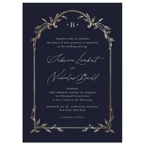 Heirloom Botanical Foil Wedding Invitations Gold Navy Signature Blank No Standard