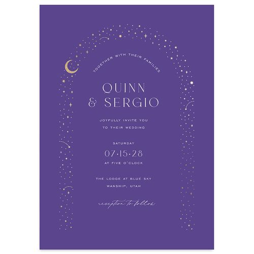 Celestial Arch Wedding Invitations Gold Jewel Purple Signature Blank No Standard