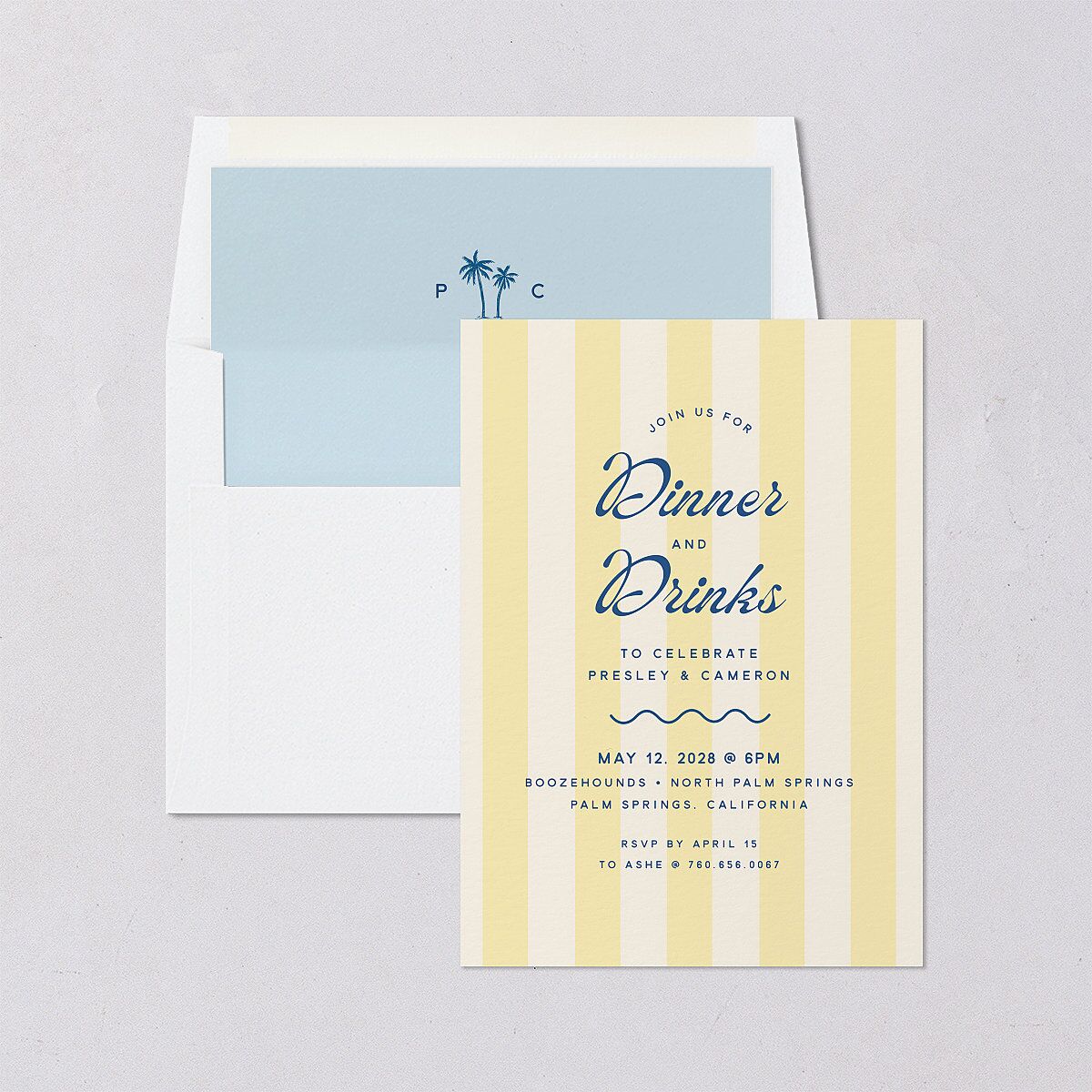 Cabana Stripes Rehearsal Dinner Invitations Lemon Signature Blank Standard