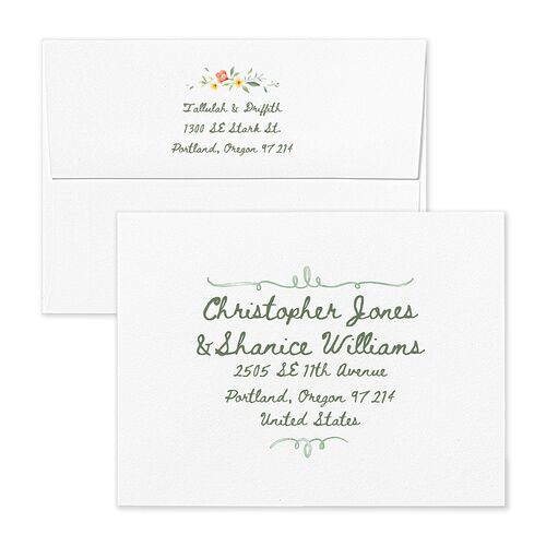 Countryside Crest Save the Date Petite Card Envelopes Blue Eucalyptus Both Recipient and Return Addresses Signature Standard