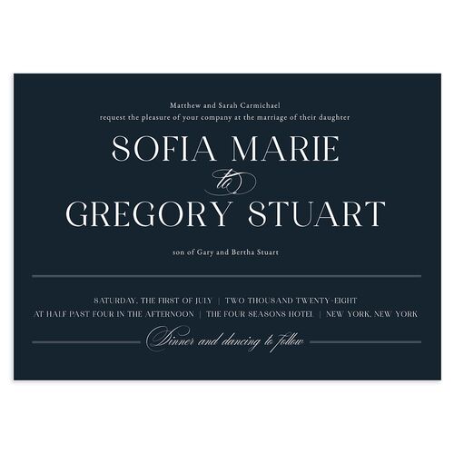 Classically Elegant Wedding Invitation Navy Signature Blank No Standard