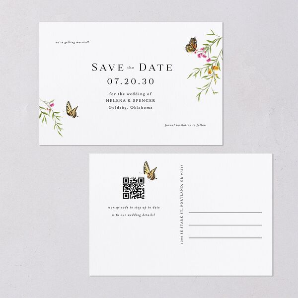 Rustic Butterfly Garden Save the Date Postcards Pure White