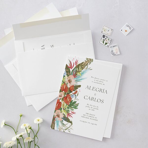 Flores Tropicais Wedding Invitations Gold Red Clay Signature Blank No