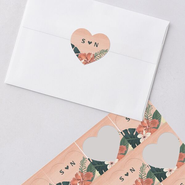 Vintage Hawaiian Island Wedding Stickers Eucalyptus Heart