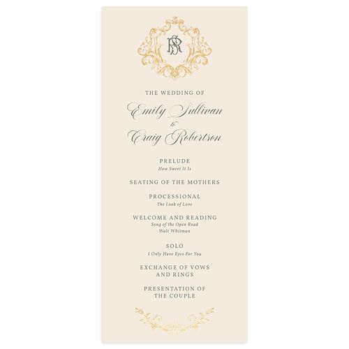 Vintage Regency Monogram Frame Foil Wedding Programs Champagne Gold Signature