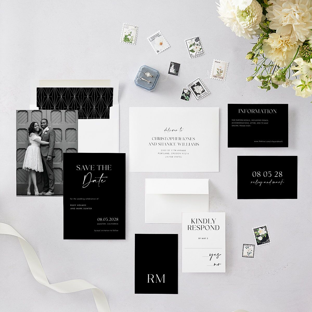 Modern Contrast Save The Date Cards Midnight Signature smooth Blank No Standard