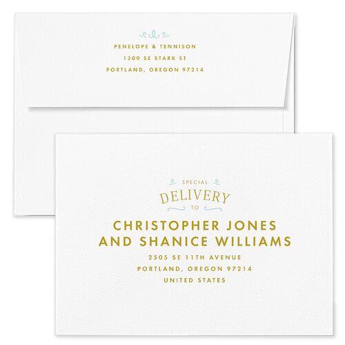 Cinematic Wedding Invitation Envelopes White Ultramarine Recipient Address Standard Signature