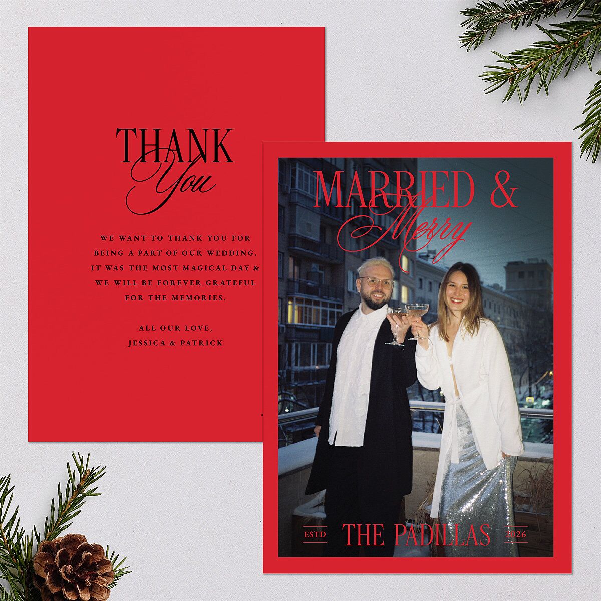 Retro Classic Newlywed Photo Holiday Cards Scarlet Signature Blank Standard