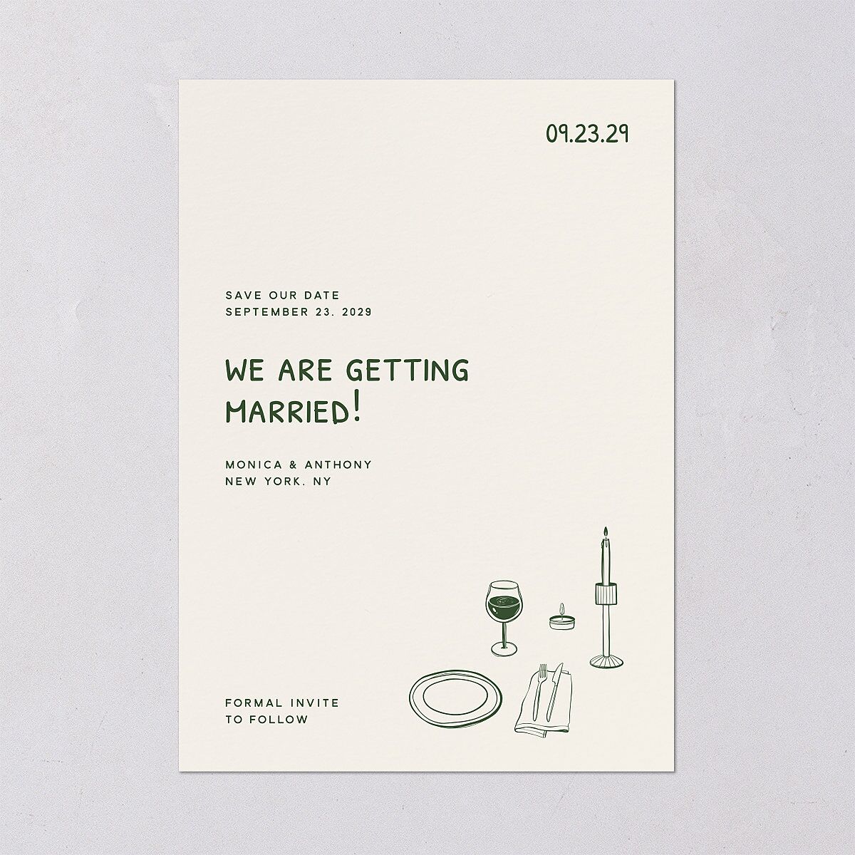 Hand Drawn Recipe Save the Date Cards Dark Camo Signature smooth Blank No Standard