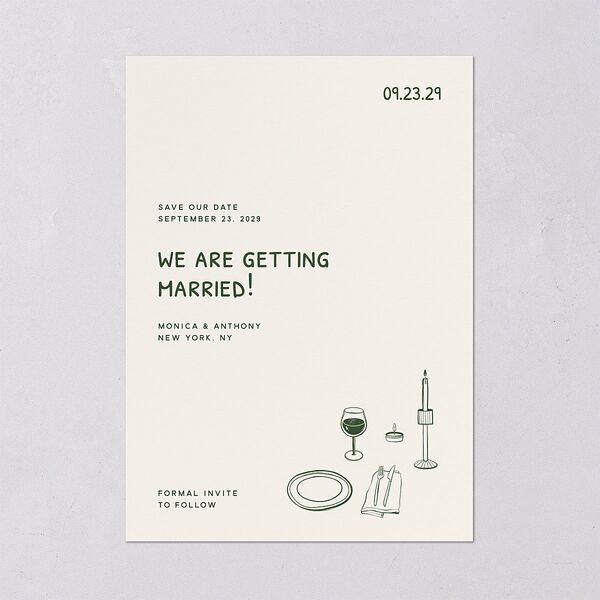 Hand Drawn Recipe Save the Date Cards Dark Camo Signature smooth Blank No Standard