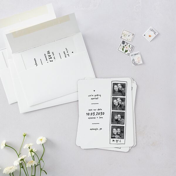 Hand Drawn Photo Strip Save The Date Magnets Pure White Magnet Paper