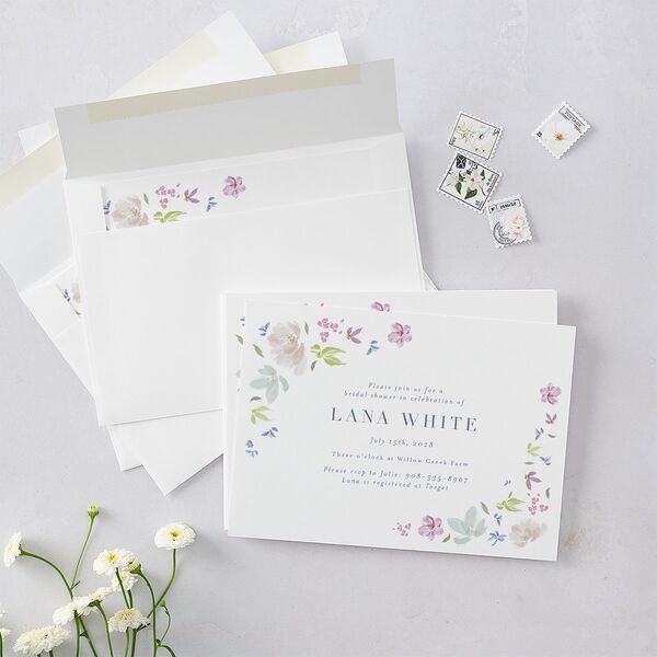 Floral Appliqué Bridal Shower Invitations Sheer Lilac Signature Blank
