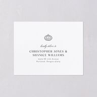Glamorous Crown Monogram Crest All-in-One Wedding Invitations by Bridgerton Pure White Signature Light Both Recipient and Return Addresses No