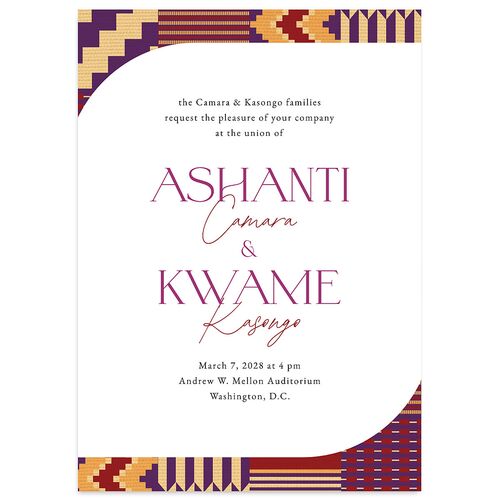 Ankara Print Wedding Invitations Gold Bordeaux Signature Blank No Standard