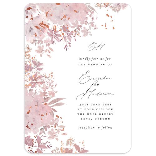 Monochrome Blooms Wedding Invitations Rose Gold Pink Cotton Signature Blank No Rounded