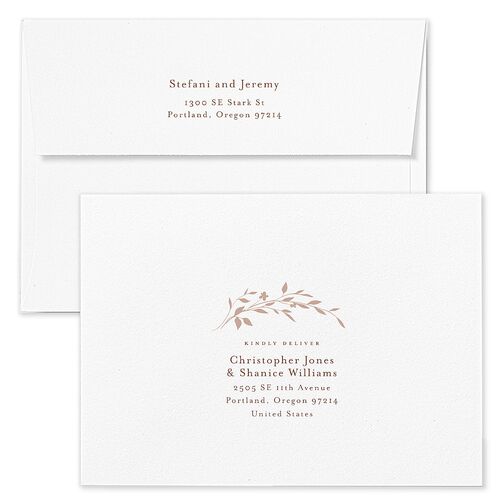 Oval Garland Wedding Invitation Envelopes Sepia White Both Recipient and Return Addresses Standard Signature