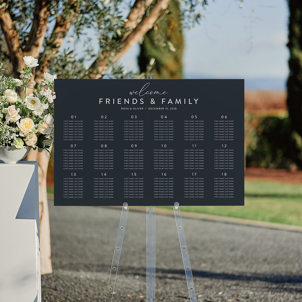 Blooming Botanical Standard Seating Chart Large Ink Blue Standard Indoor Foam Core L Seating