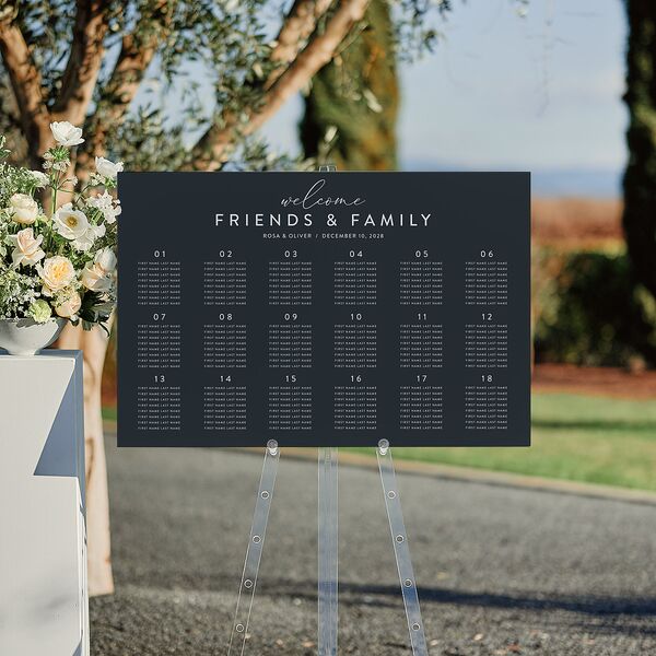 Blooming Botanical Standard Seating Chart Large Ink Blue Standard Indoor Foam Core L Seating