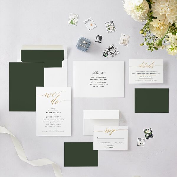 We Do Foil Wedding Invitations Gold Hunter Green Signature Blank No Standard