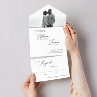 Minimal Calligraphy All-in-One Wedding Invitations Midnight Signature Light Both Recipient and Return Addresses