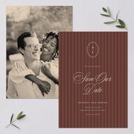 Vintage Oval Monogram Save the Date Cards Merlot Signature smooth Blank No Standard