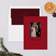 Holiday Eclectic Wavy Frame Holiday Cards Ruby Portrait  Signature Blank Standard