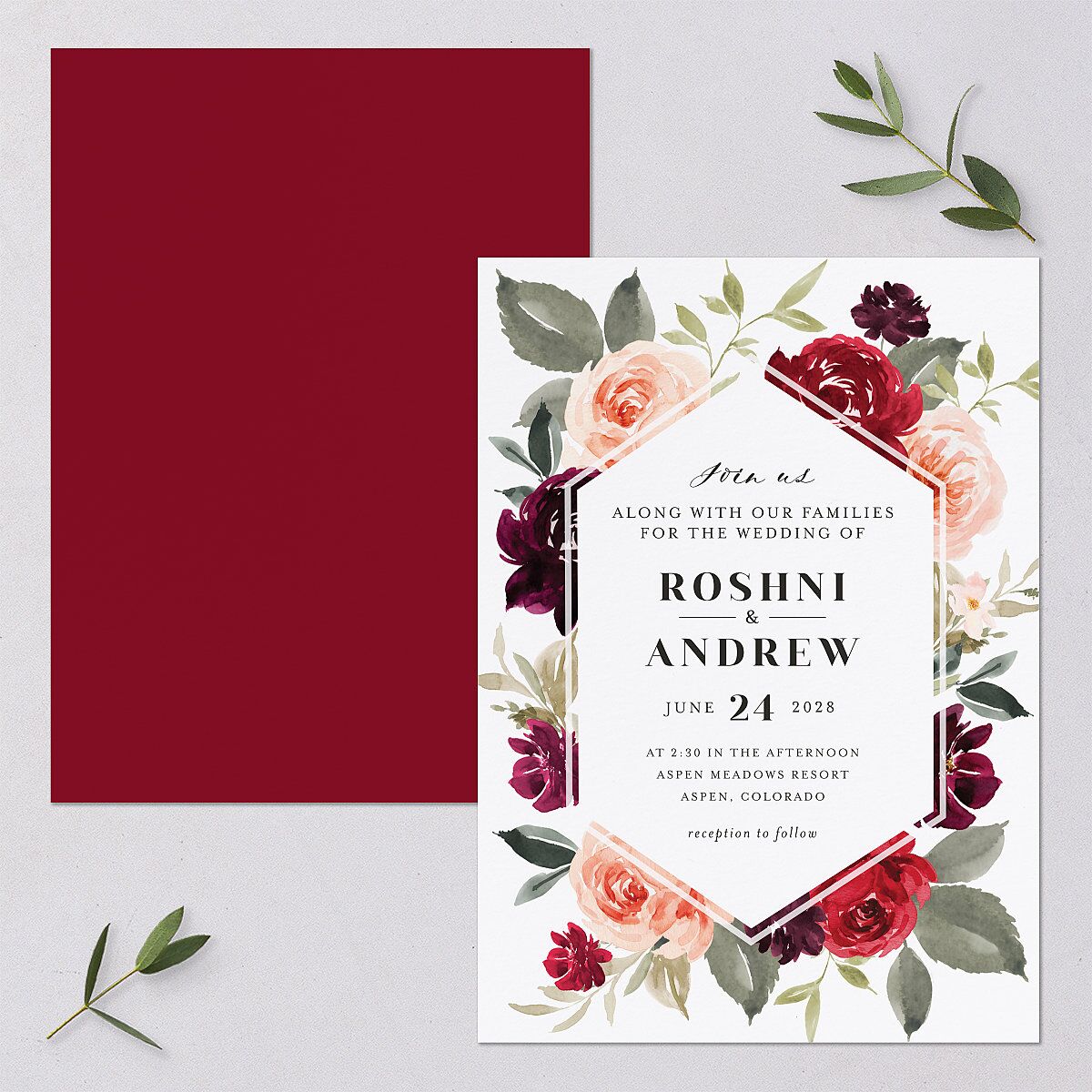 Vibrant Floral Wedding Invitations Deep Claret Signature Blank No
