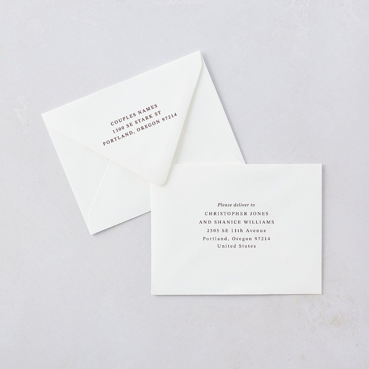 Photo Vow Save the Date Magnet Euro Envelopes White Luxe Burgundy Both Recipient and Return Addresses