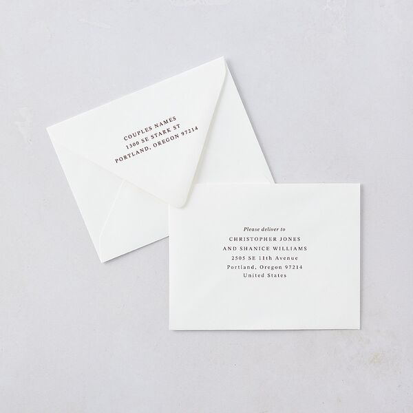 Photo Vow Save the Date Magnet Euro Envelopes White Luxe Burgundy Both Recipient and Return Addresses