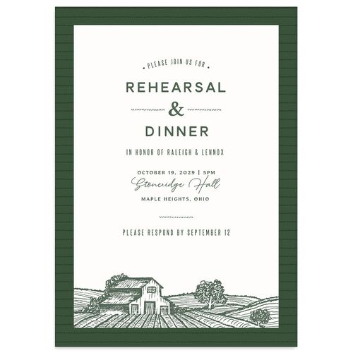 Country Farm Rehearsal Dinner Invitations Hunter Green Signature Blank Standard
