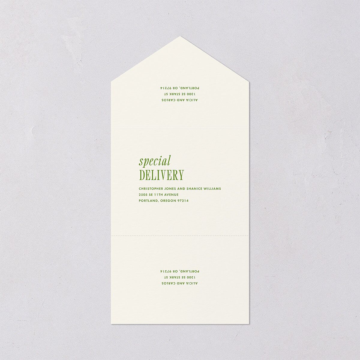 Editorial Promise All-in-One Wedding Invitations Meadow Signature Light Both Recipient and Return Addresses No