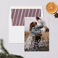 New Year More Cheer Holiday Cards Mauve Signature Blank Standard Portrait