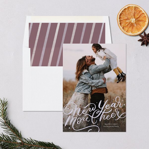 New Year More Cheer Holiday Cards Mauve Signature Blank Standard Portrait