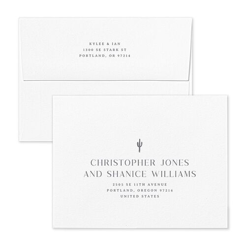 Western Desert Cactus Save the Date Magnet Envelopes Dusty Blue White Both Recipient and Return Addresses Signature Standard