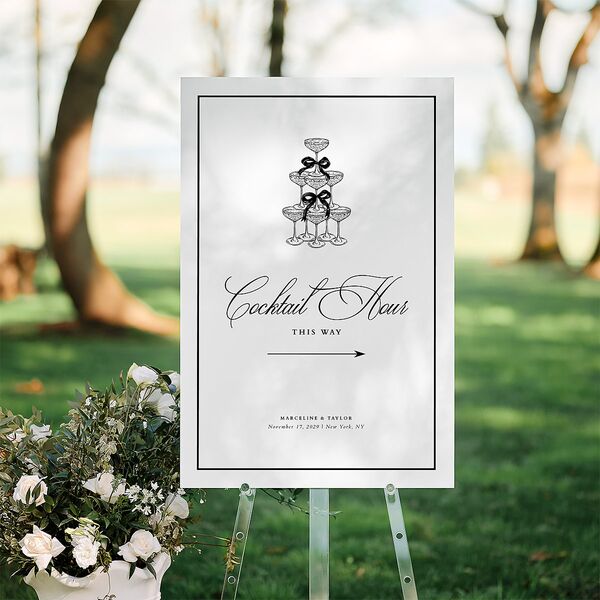 Classic Champagne with Bows Standard Direction Sign Large Pure White Standard Indoor Foam Core L Direction