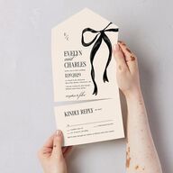 Whimsical Hand Drawn Bow All-in-One Wedding Invitations Linen Signature Light Both Recipient and Return Addresses No