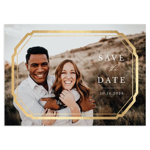 Eucalyptus Frame Foil Save The Date Cards Gold Pure White Signature smooth Blank No