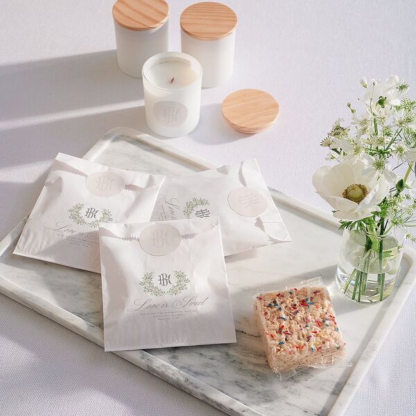 Luxury Floral Monogram Wedding Day Paper Favor Bags Cotton White Wax-Lined Food Safe Paper
