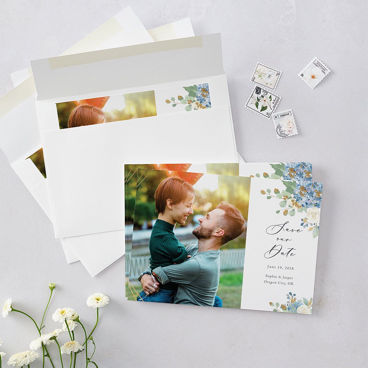 Gilded Hydrangea Save the Date Cards Gold Ocean Signature smooth Blank No