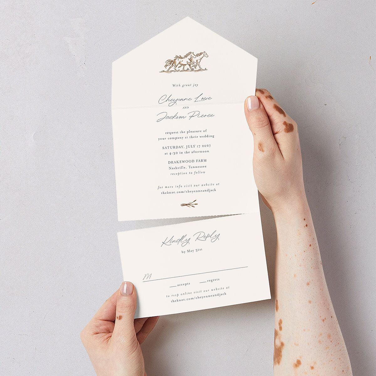 Western Wild Horses All-in-One Wedding Invitations Falcon Signature Light Both Recipient and Return Addresses No