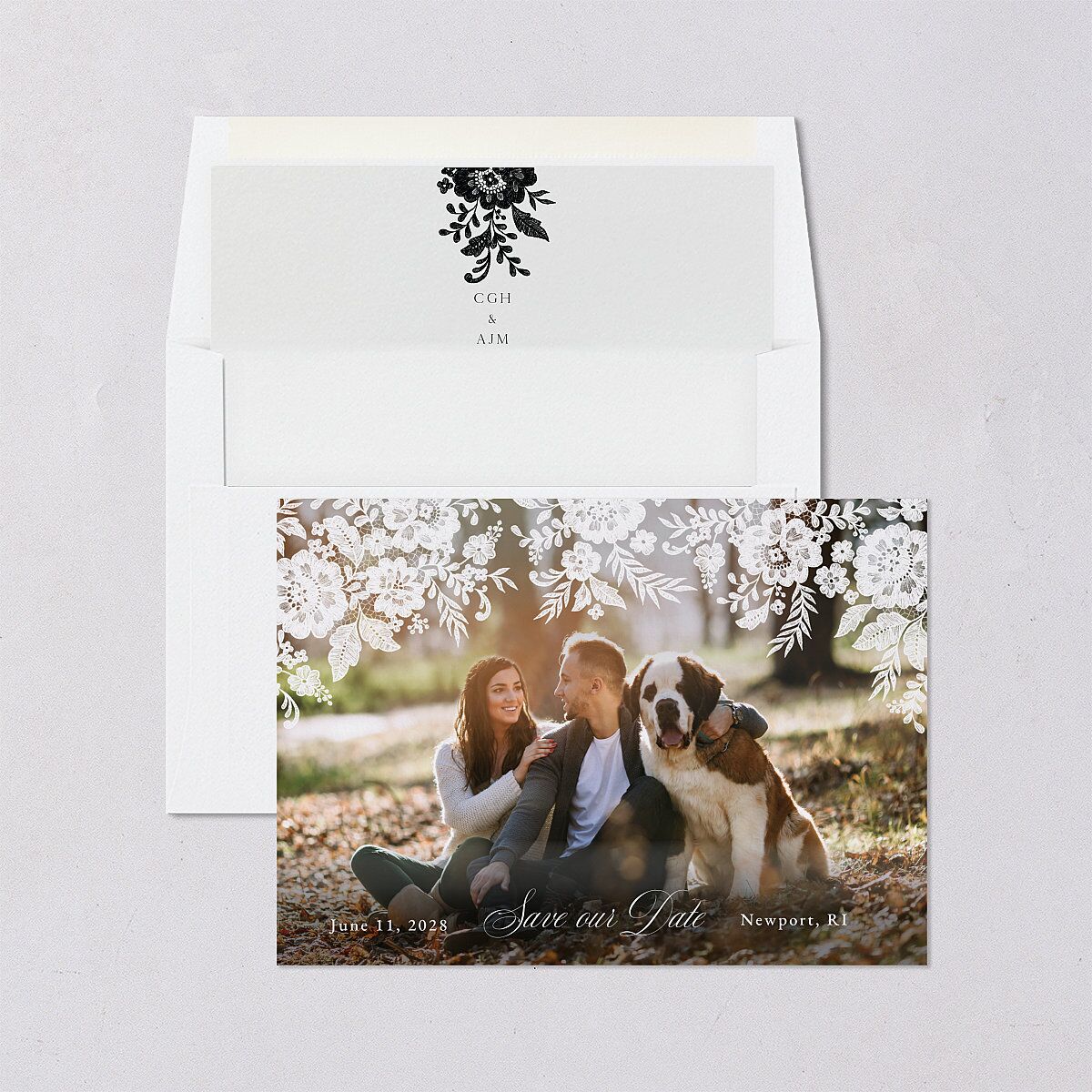 Ornate Lace Save The Date Cards Midnight Signature smooth Blank No Standard