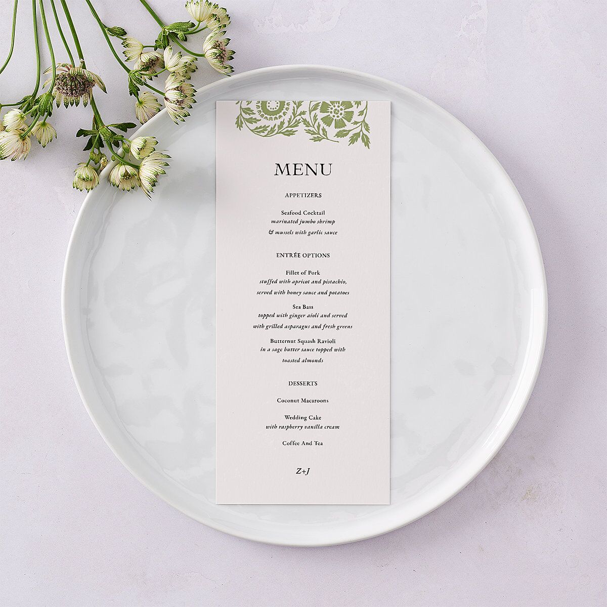 Block Print Menus Meadow Signature
