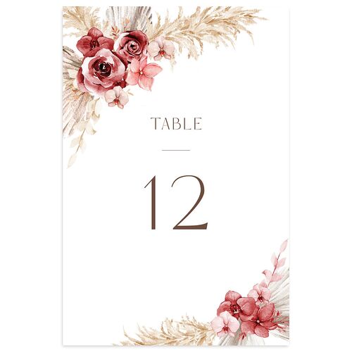 Pampas Floral Table Numbers Burgundy Signature