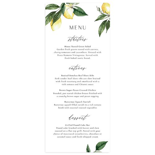 Botanical Lemon Menus Buttercup Signature